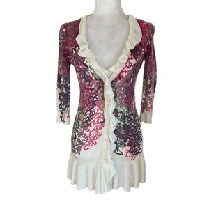 Anthropology Tabitha ruffle cardigan. Abstract‎ floral print.  Size small